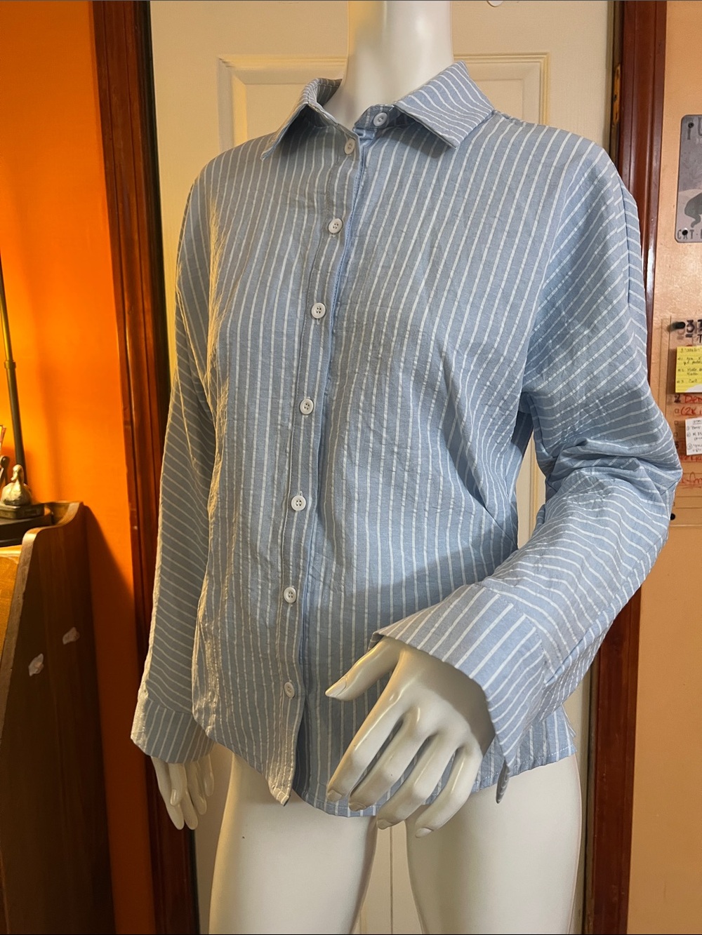 Cider Light Blue & White Striped Casual Button-Down Shirt
